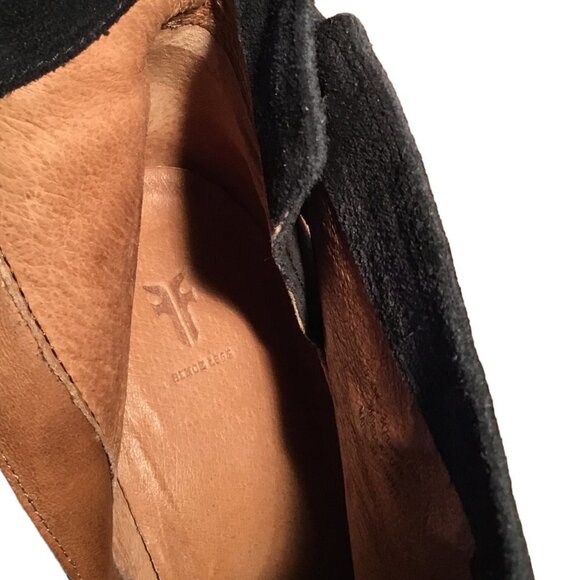 Nwt - FRYE - CeCe Tassel Lace Black Suede Stacked Wedge Heel Booties - Size 7.5M - Picture 11 of 13